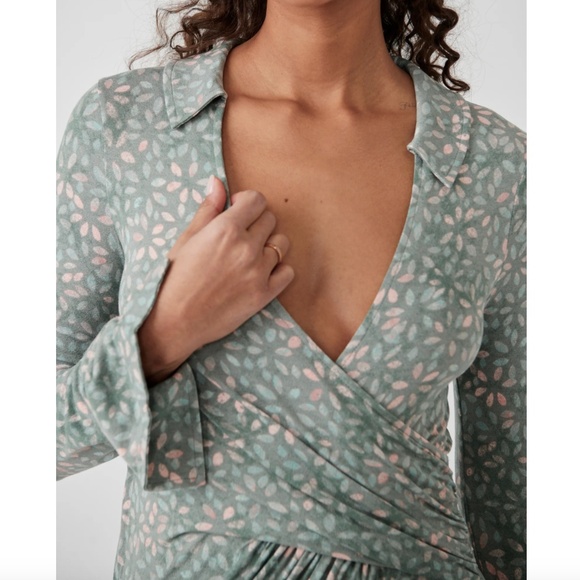 NWT FREE PEOPLE SHAYLA WRAP MIDI DRESS IN MINT COMBO long sleeves - M - Picture 7 of 16